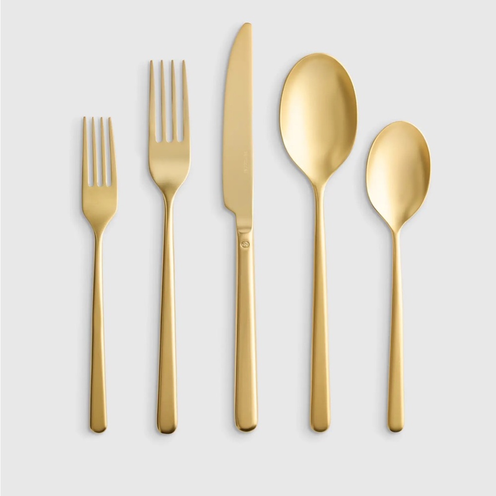 QUINCE Gia Minimalist 18 Piece Flatware Set Brushed Gold